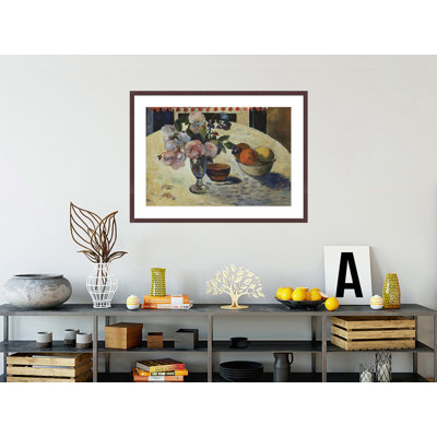 «Flowers and a Bol of Fruit on a Table» par Paul Gauguin - Reproduction giclée encadrée