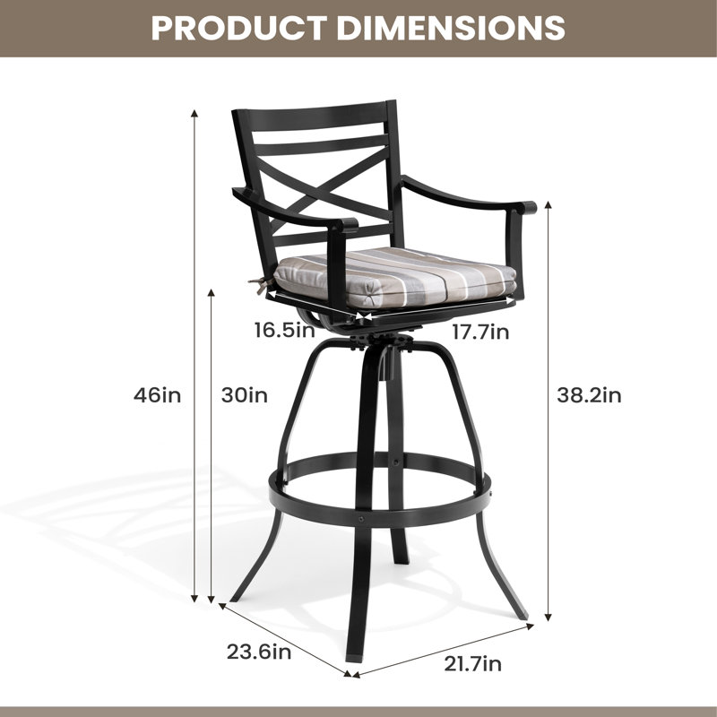 Cohdi Swivel Aluminum Outdoor 30" Patio Bar Stool with Sunbrella Cushion, Blue/White