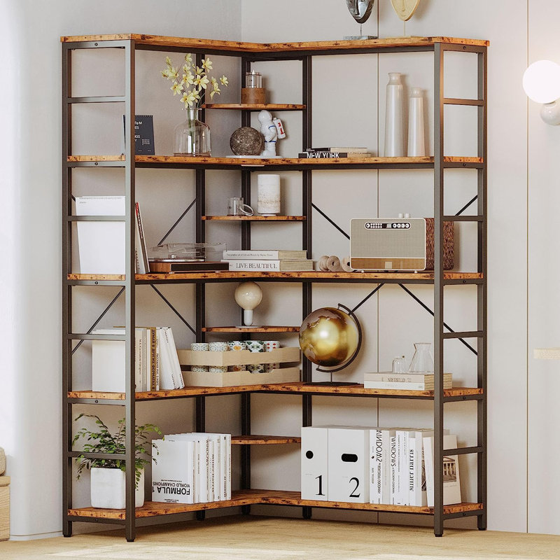 68.7"H x 42.7"D x 42.7"W Corner Bookcase with 5-Tier Open Storage
