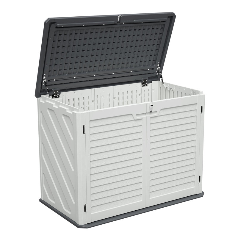 Abri de jardin horizontal blanc de 28 pieds cubes (794 litres) résistant aux intempéries - Armoire extérieure en plastique épais pour patio, cour et jardin avec étagères réglables en option - Unité verrouillable - Double paroi