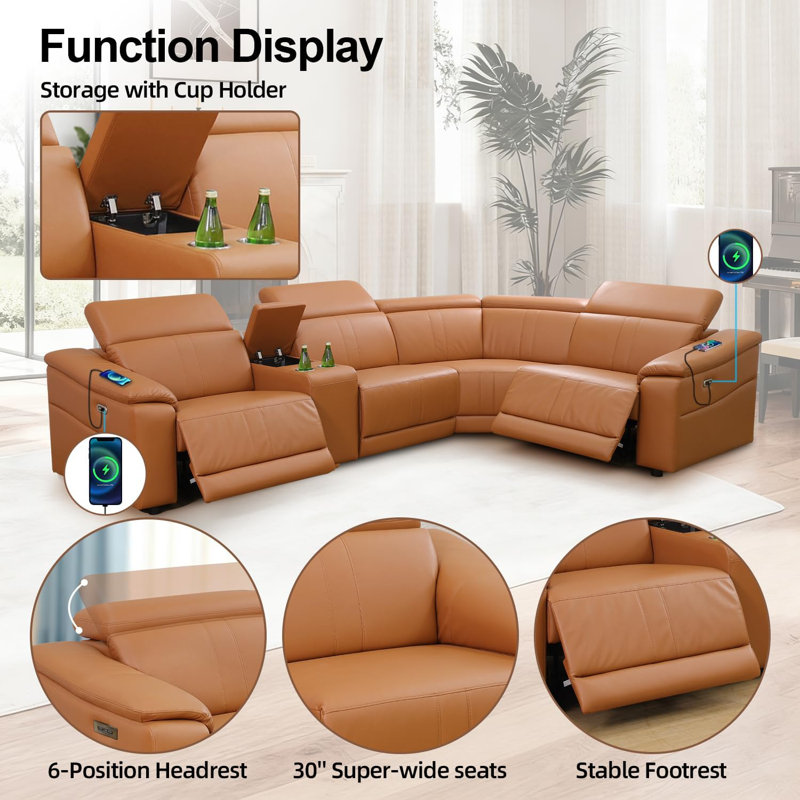 Mokkie-Canapé modulaire inclinable électrique 5 pièces avec rangement et appui-tête réglable