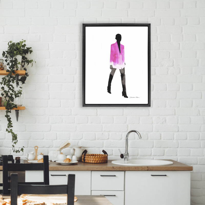 Cadre flottant Girl In Pink, par Simone Elum, Cadre flottant noir de jais, H 21 po x l 17 po