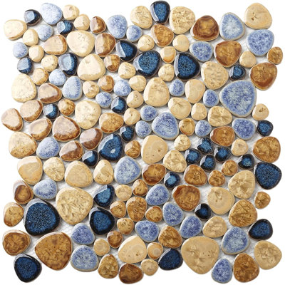 Glazed Blue Mosaic Ceramic Pebble Porcelain Tile