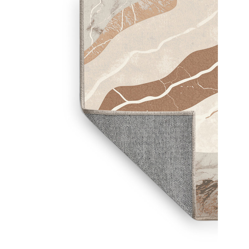 Machine Washable Bensonhurst Posh & Luxe Marble Rug in Beige – Beige Binding, 6' Round