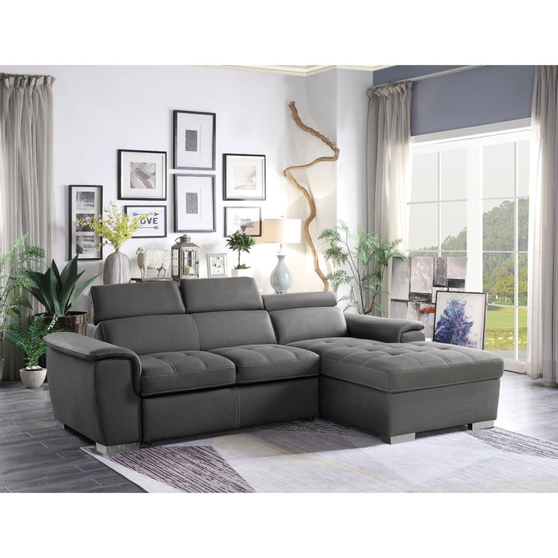 Canapé modulaire et moderne 2 pièces Samat, Microfibre/microsuède gris, 39" H x 98" W x 65.5" D