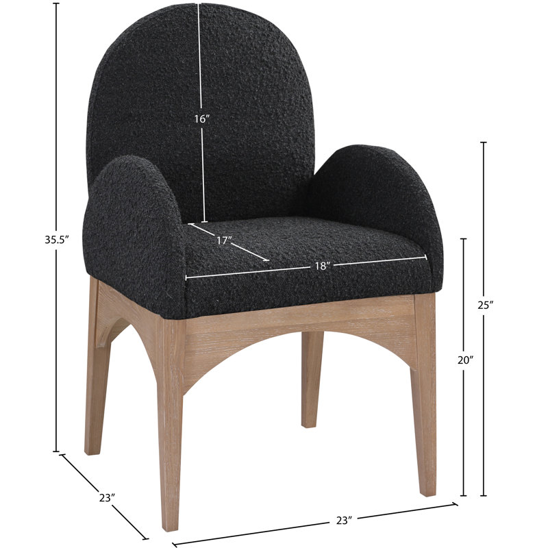 Waldorf Fabric Arm Chair Dining Chair, Black Boucle Fabric, Natural