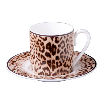 Coffee Cup & Saucer JAGUAR Set of 2 in Luxury Box diam. 2.3in, H 2.5in, Cap. 4 oz, Saucer diam. 4.75in