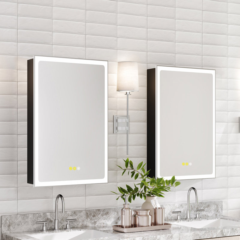 Maximes Recessed/Surface Mount Medicine Cabinet with Mirror, Defogger, Dimmer, Outlets & USBs and Interior Light, Metalgun