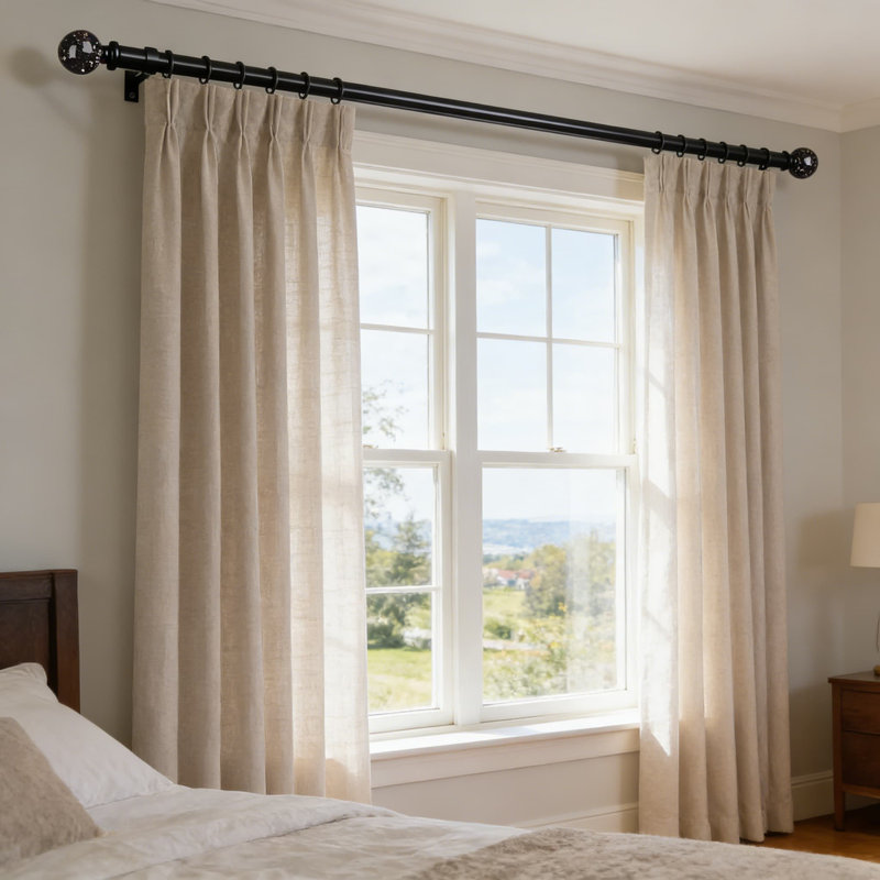 Tringle à rideaux ajustable robuste avec embouts en boule de cristal, tringle à draperie noire de 1 pouce de diamètre pour fenêtres de 30 à 60 pouces, tringle télescopique décorative moderne à un côté