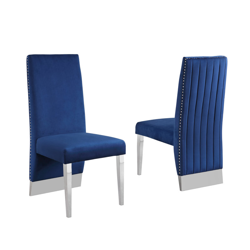 Wrenshall 20'' H Velvet Upholstered Side Chair, Navy Blue