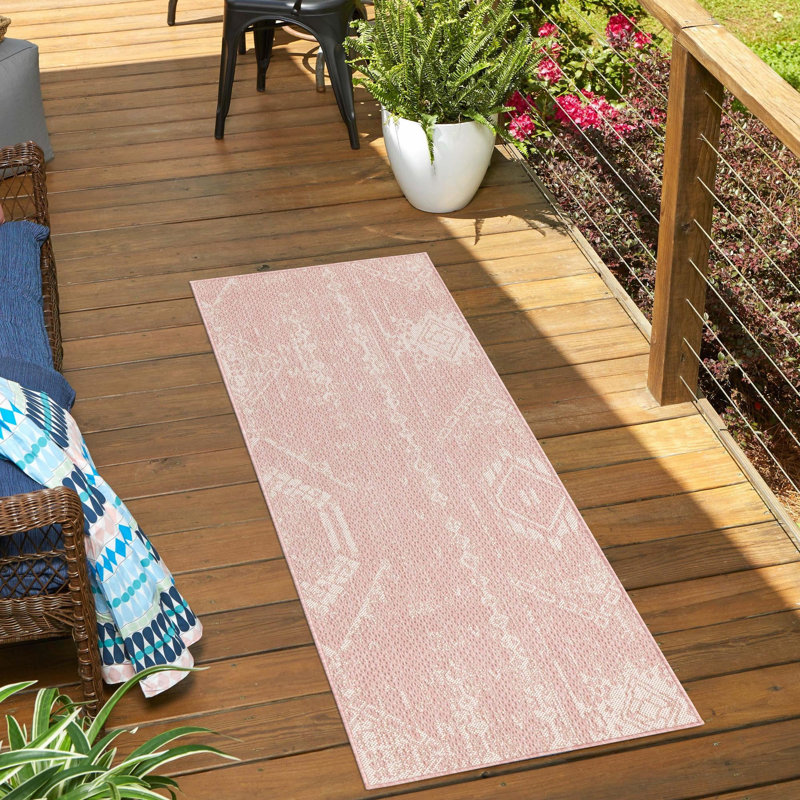 Tapis intérieur / extérieur rose en polypropylène tissé à la machine 9 pi 10 po x 13 pi Bomer