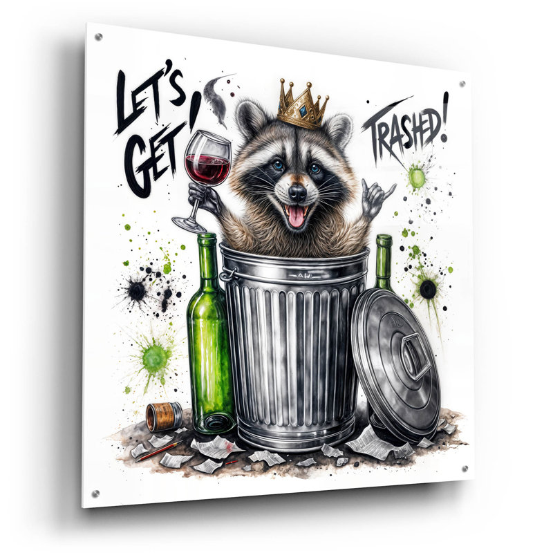  «Lets Get Trashed» par Rey Klimt, art mural en verre acrylique, 36 po x 36 po