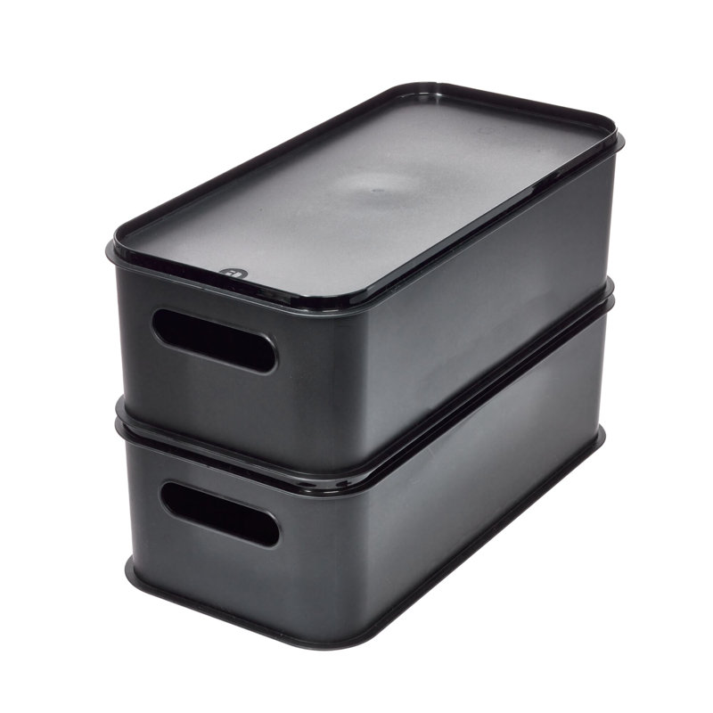 iDesign Recycled Plastic Bin with Lid and Handles, Set of 2 – Matte Black