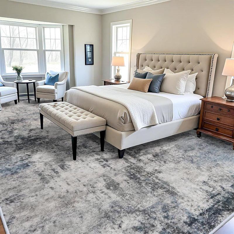 Washable Area Rug - Living Room Large Abstract Area Rug Soft Indoor Low Pile Carpet for Bedroom, Dining Room Non-Slip Backing Stain Resistant Distressed Decor Washable Mat Blue