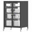 Meuble de rangement de 91 cm de haut pour équipement audiovisuel dans le salon, 4 tablettes en verre ajustables, structure en acier robuste et roulettes, montage facile.