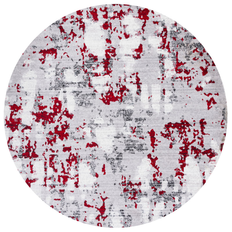 Tapis gris / rouge / blanc à motif abstrait Mascia, Rond 6 pi 7 po