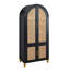 Armoire de rangement cintrée de 180 cm de haut avec 4 portes en rotin, étagères réglables et supports intégrés, style garde-manger de ferme moderne
