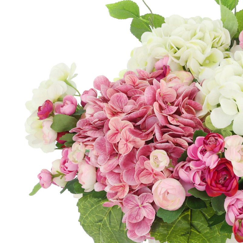 Hydrangeas and Ranunculus Arranged in Ceramic Pot