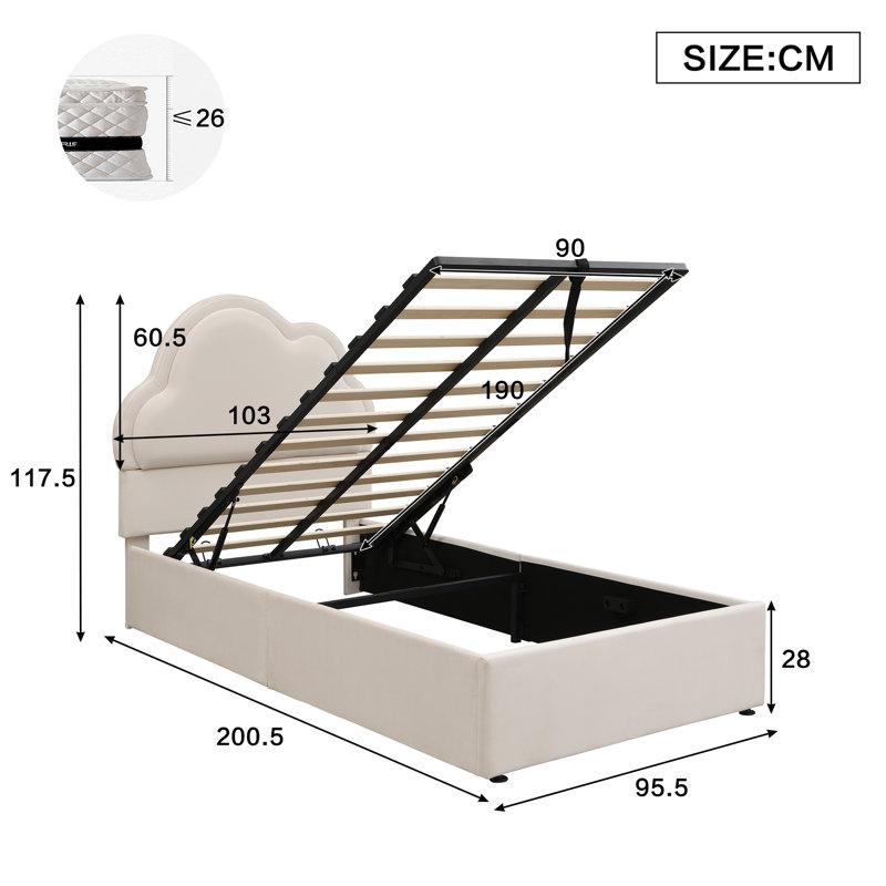 Upholstered Ottoman Storage Bed, Single (3')