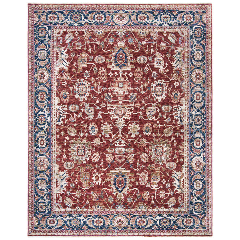 Tapis rouge / bleu foncé en polyester tissé à la machine Ralph Lauren Bennet, Rectangle 4' x 6'
