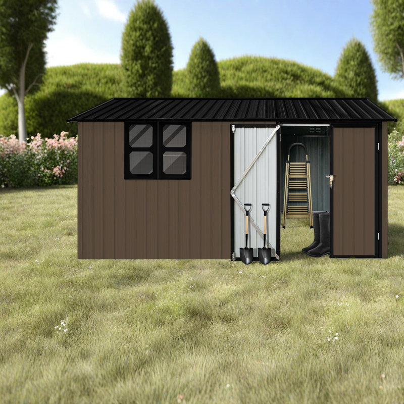 Remises de rangement durables en métal avec fenêtre, brun, solution d'extérieur moderne