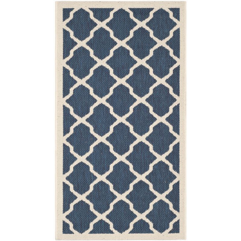 Kerr Hooked Navy/Beige Indoor/Outdoor Rug, Rectangle 61 x 109 cm