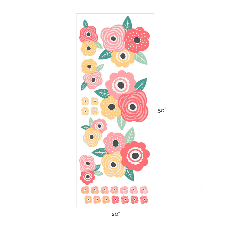 Décalcomanie murale fleur pour enfants, Rouge d'été / jaune