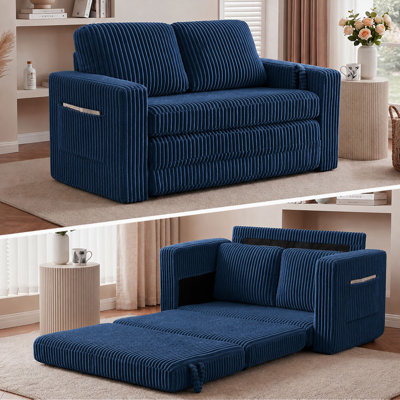 59'' Boneless Convertible Corduroy Sofa Bed, Upholstered Sleeper Couch