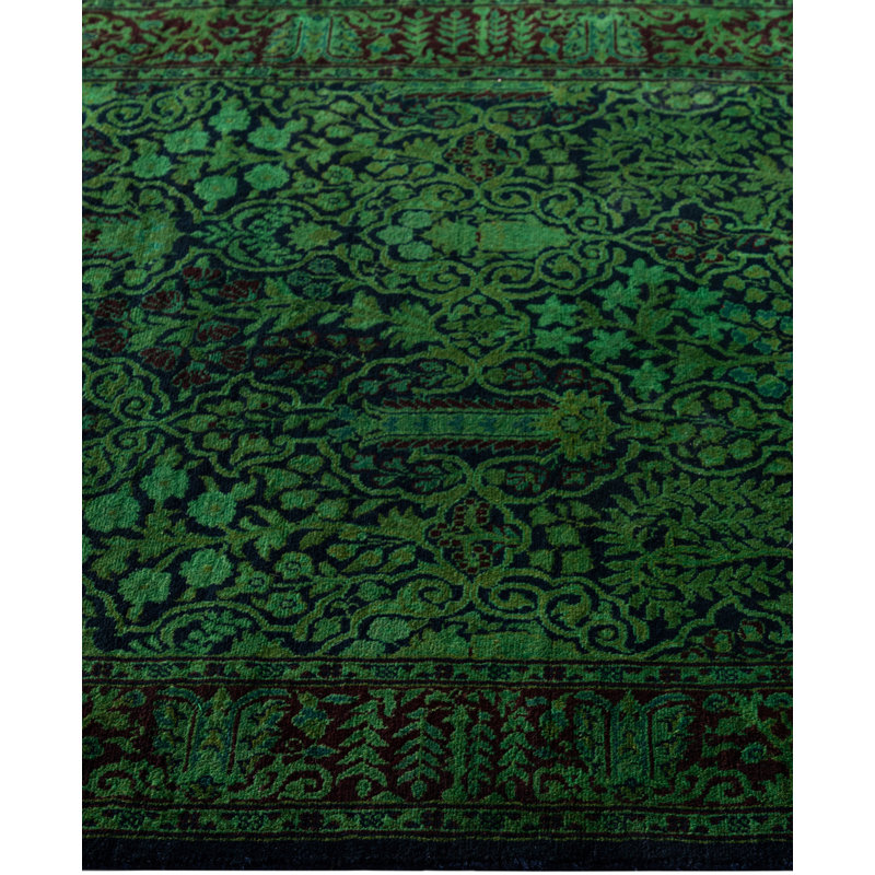 Overdyed Hand-Knotted Wool Modern-Contemporary Green Area Rug 3' 0" x 4' 10"