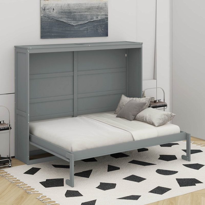 Lit escamotable double pleine grandeur, Gris, Lit double