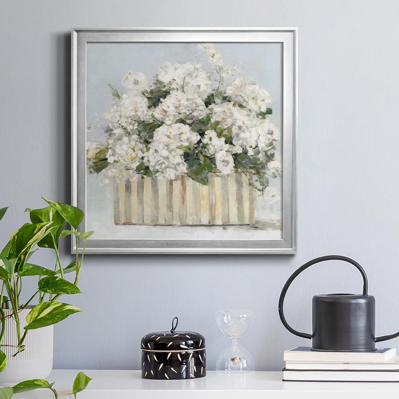Sweet Hydrangeas - Toile encadrée de qualité supérieure - prête à être accrochée, Argent, H 17,5 po x l 17,5 po x P 1,5 po