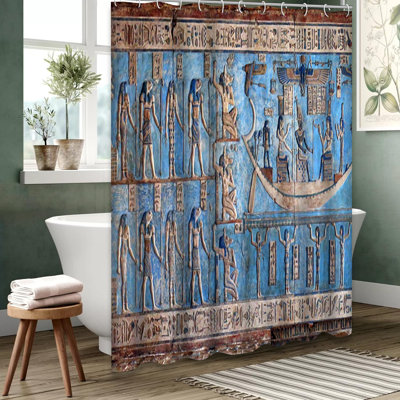 Ancient Egyptian Nile Wall Art Shower Curtain with 12 Hooks