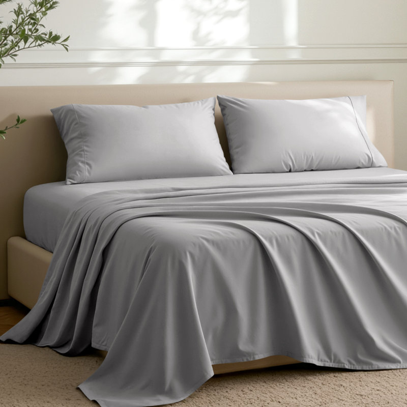 Ensemble de draps en microfibre avec taies d'oreiller, Gris clair, Ensemble de draps très grand californien avec 2 t