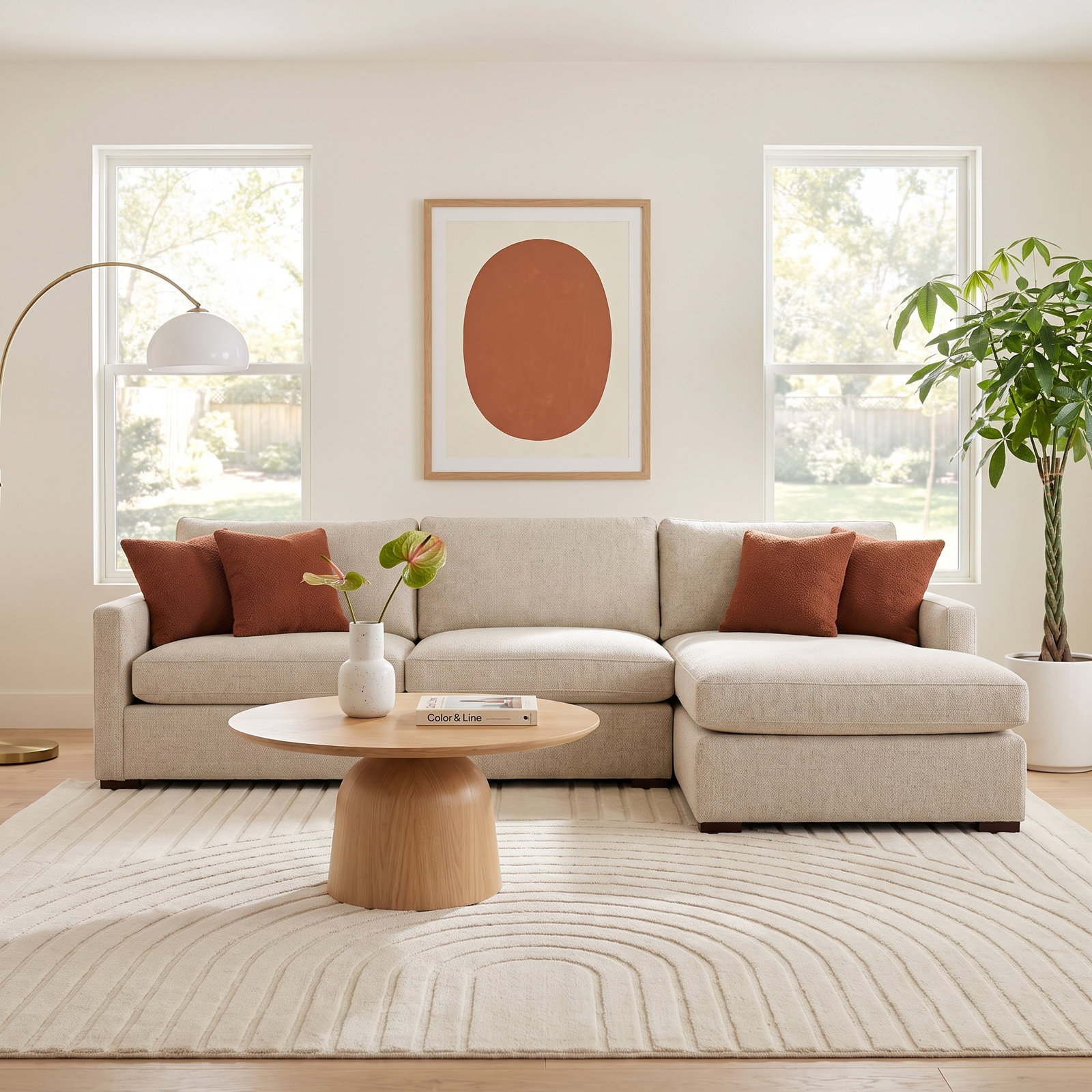 Bel-Air Upholstered L-Sectional, Eggshell Crypton Performance; 0884-93, Right Hand Facing, Java Finish