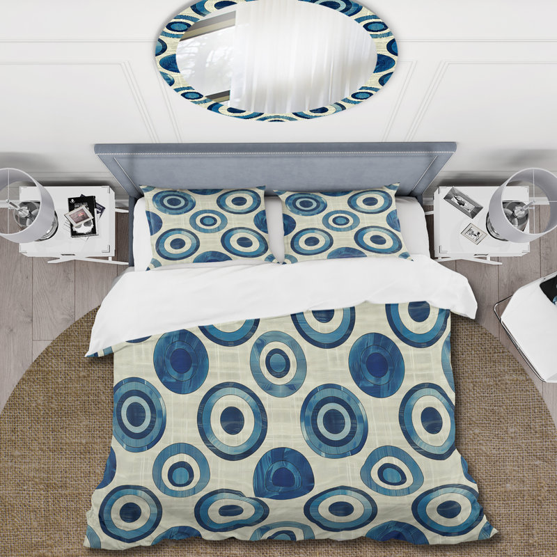 Ensemble de housse de couette rétro bleu gris Midcentury Circles III - Midcentury