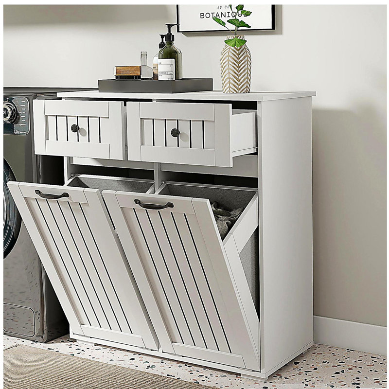 Armoire à linge avec 2 paniers à linge amovibles et 2 tiroirs