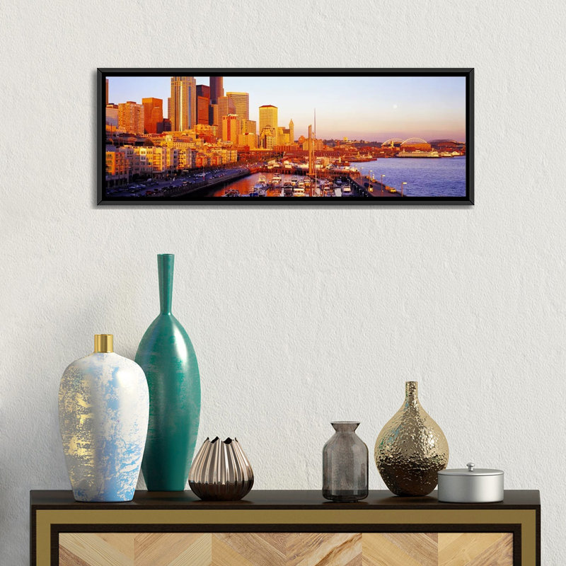 " Seattle, Washington ", 12" H x 36" W x 1.5" D, Black Framed