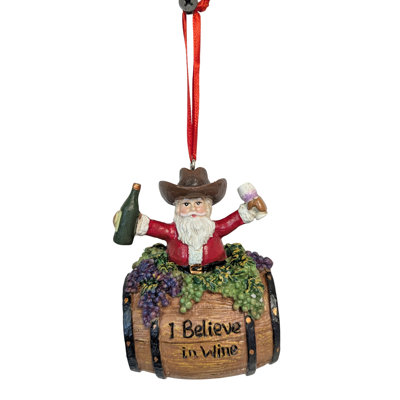 SANTA WINE BARREL ORNAMENT