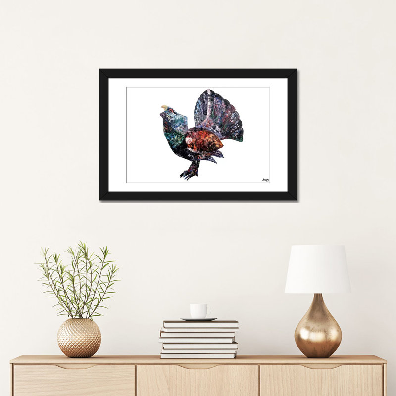 « capercaillie », impression sur toile, H 16 po x l 24 po x P 1 po, Papier d'art encadré noir, Blanc