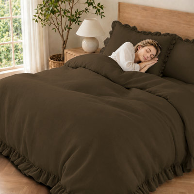 Clara 100% French Linen Breathable Ruffle Duvet Cover Set