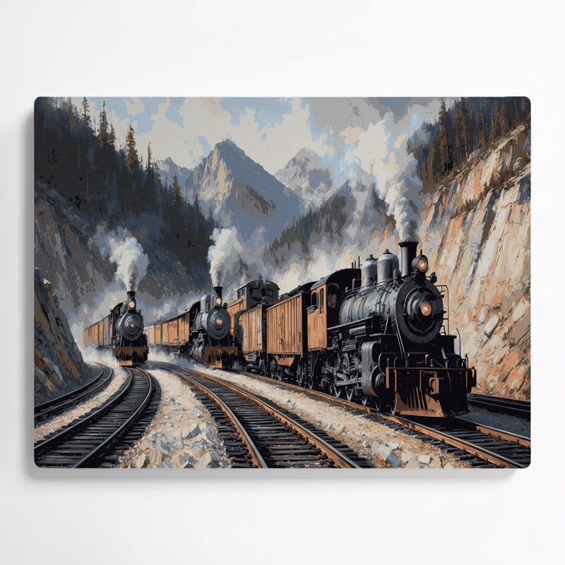 Transport, trains de fret et wagons de fret, art mural en métal gris, 24" H x 36" W x 0.05" D