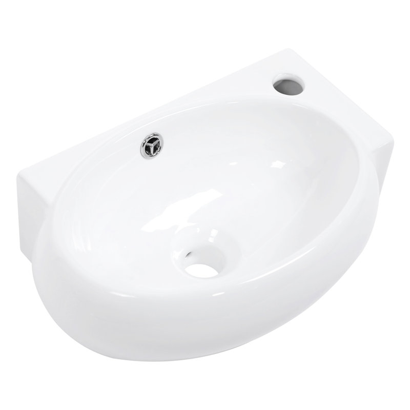 White Ceramic Bathroom Sink, 16.5L" X 11"W, Wall Mounted, Stain And Acid Mounted 16X11 Inch, White, Low Water Absorption, Stylish Look