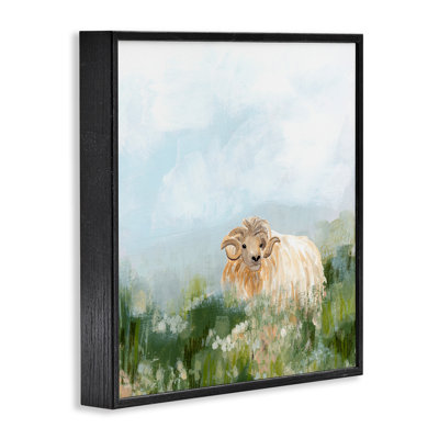 Rural Goat in Meadow Framed Giclee Art by June Erica Vess