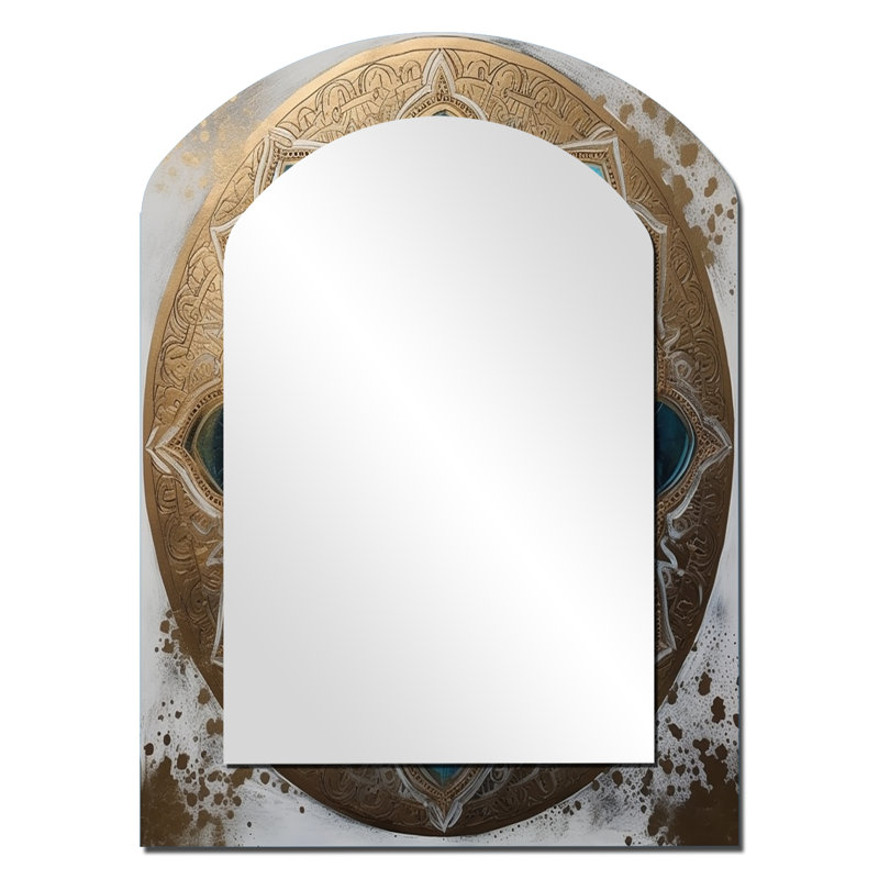 Blue And Gold Mandala III - Boho Mandala Asymmetrical Unique Mirror, Blue Arch Large Wall Mirror, Printed Metal Art