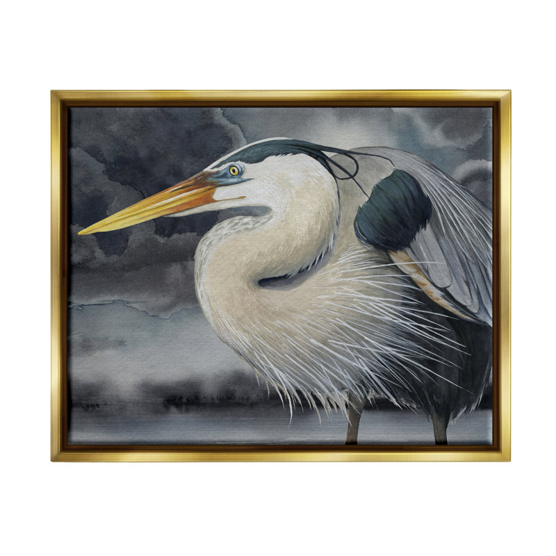 «Highland Dunes», portrait d'un héron foncé encadré par Floater par Grace Popp, H 25 po x l 31 po x P 1,7 po