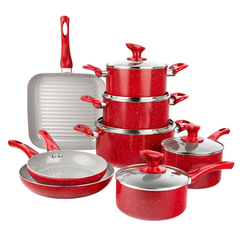 Batterie de cuisine en aluminium 13 pièces Granitestone Farmhouse, Rouge