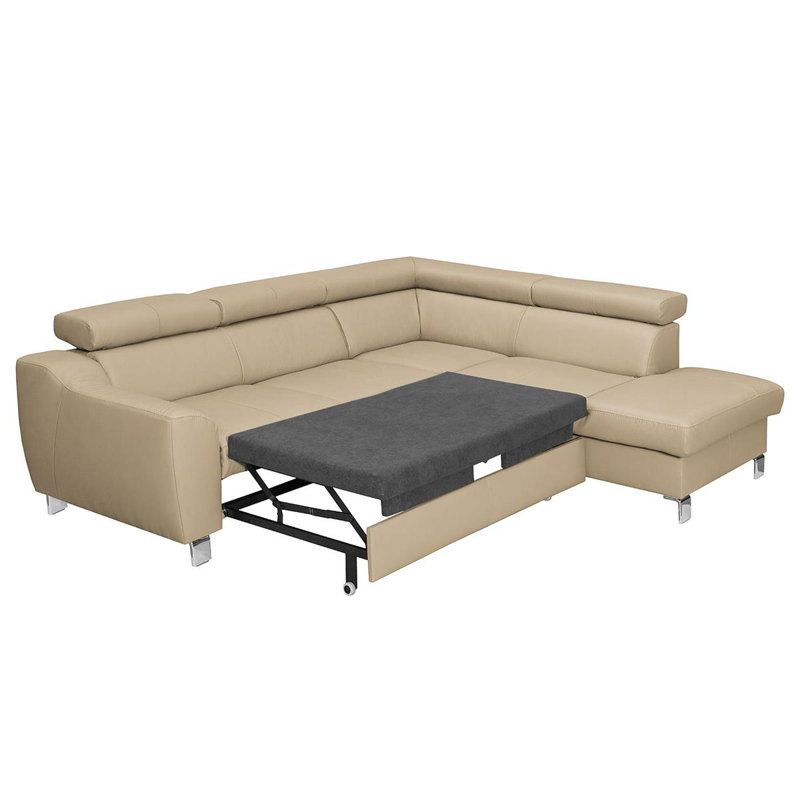 Avaiya Leather Corner Sofa with Sleeping Function and Storage, Right Hand Facing, Yes, Beige
