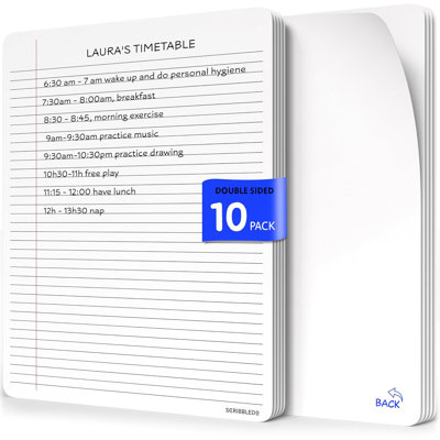Feuilles de tableau blanc ligné ligné pour étudiants Scribbledo College 9 po x 12 po 