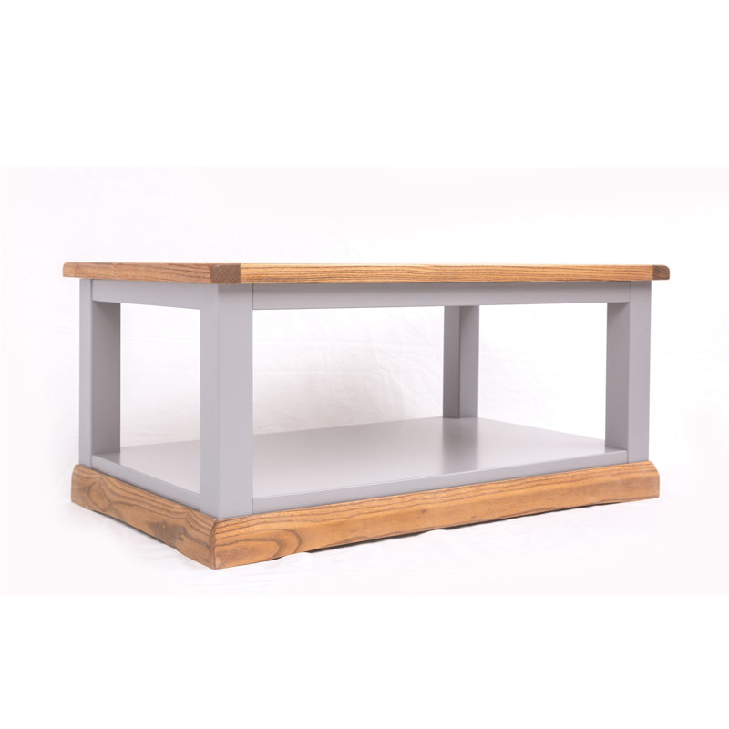 Harrell Frame Coffee Table with Storage, Off-White/Pine Top