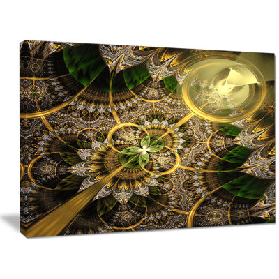 «Dark Green and Gold Fractal Flower», reproduction d'impression sur toile tendue